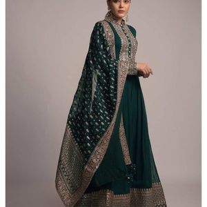 Teal Green Anarkali Suit In Georgette With Zardozi And Zari Embroidery Work